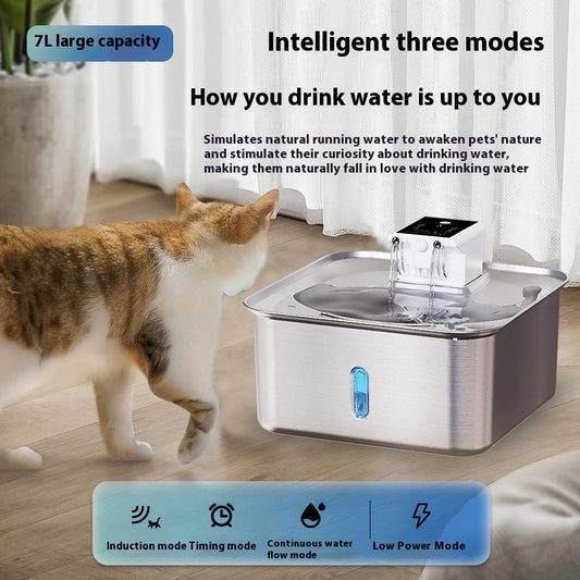 Wireless Rechargeable Stainless Steel Cat Water Fountain – Smart Dispenser with Full Filter Set