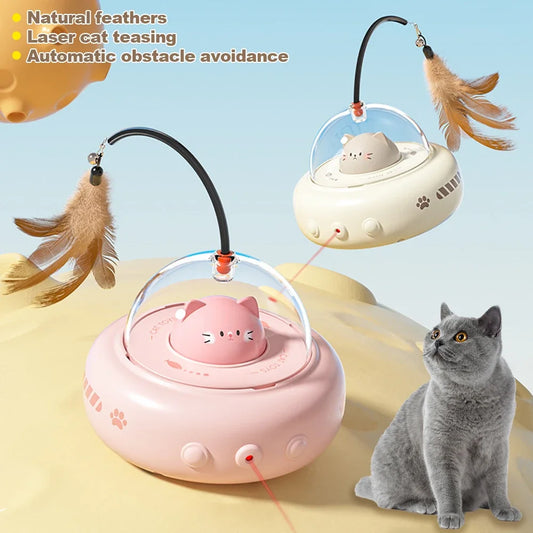 Smart Electric UFO Cat Teaser Toy – Interactive Feather & Bell Teaser Stick