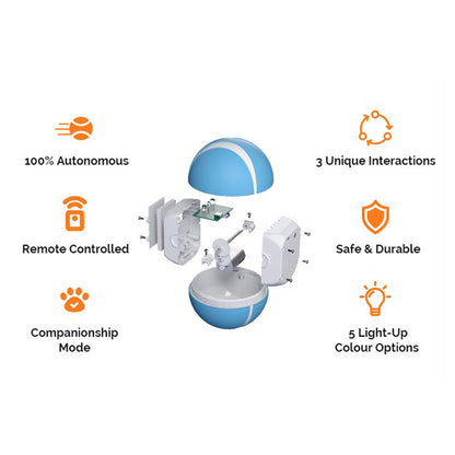 Wireless Remote Control Pet Toy Ball with 5-Color LED Lights – 3 Interaction Modes