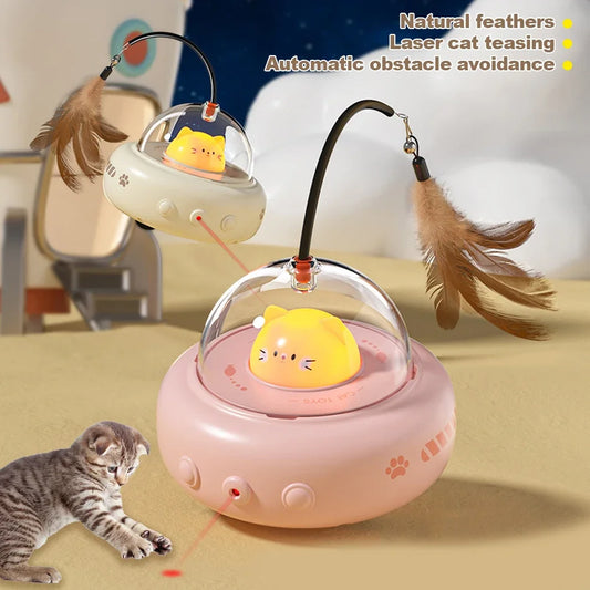 Smart Electric UFO Cat Teaser Toy – Interactive Feather & Bell Teaser Stick