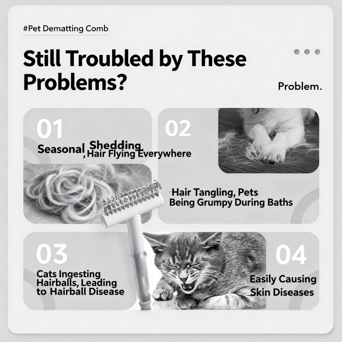 Professional Pet Dematting Comb – Stainless Steel Deshedding Undercoat Rake for Dogs & Cats