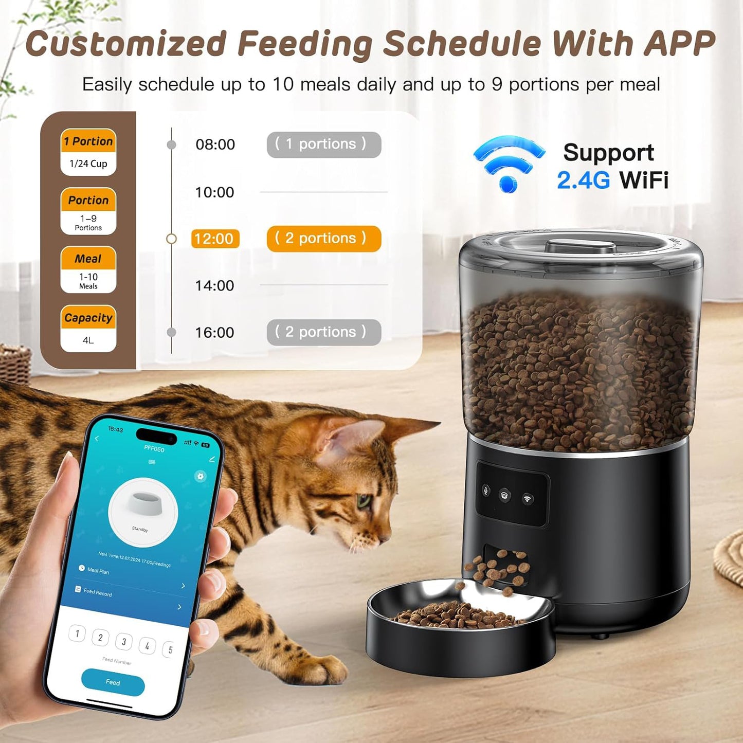 Large-Capacity 4L Smart WiFi Pet Feeder – App Remote Control for Dogs & Cats
