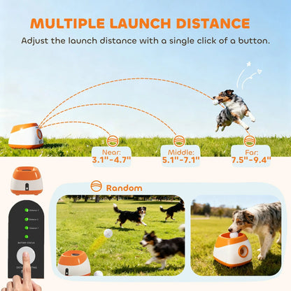 Orange ball launcher with adjustable launch distance and remote control