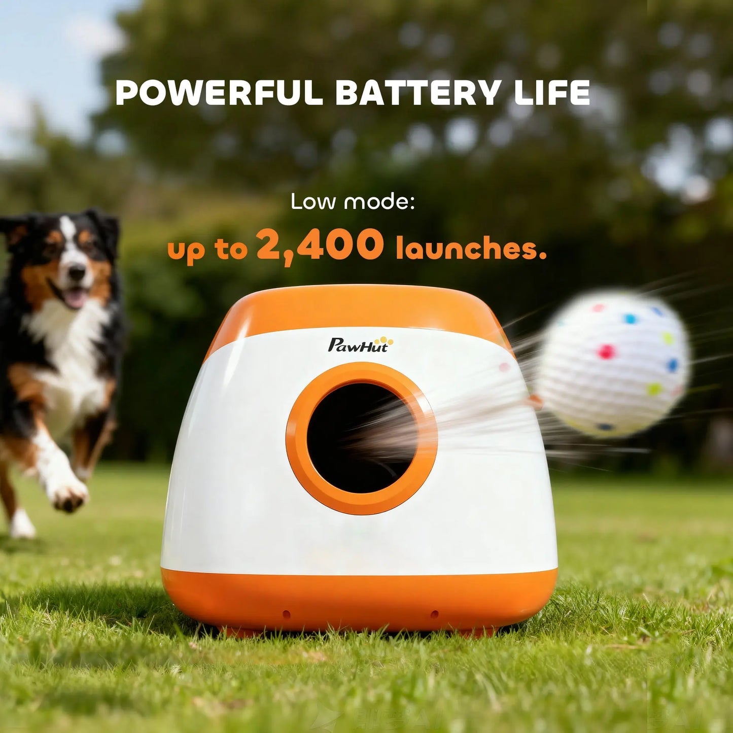 Orange and white ball launcher housing with circular ball opening