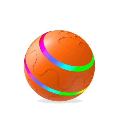 Orange light-up interactive cat ball toy by NexiPets with colorful LED strips and paw print indentations.