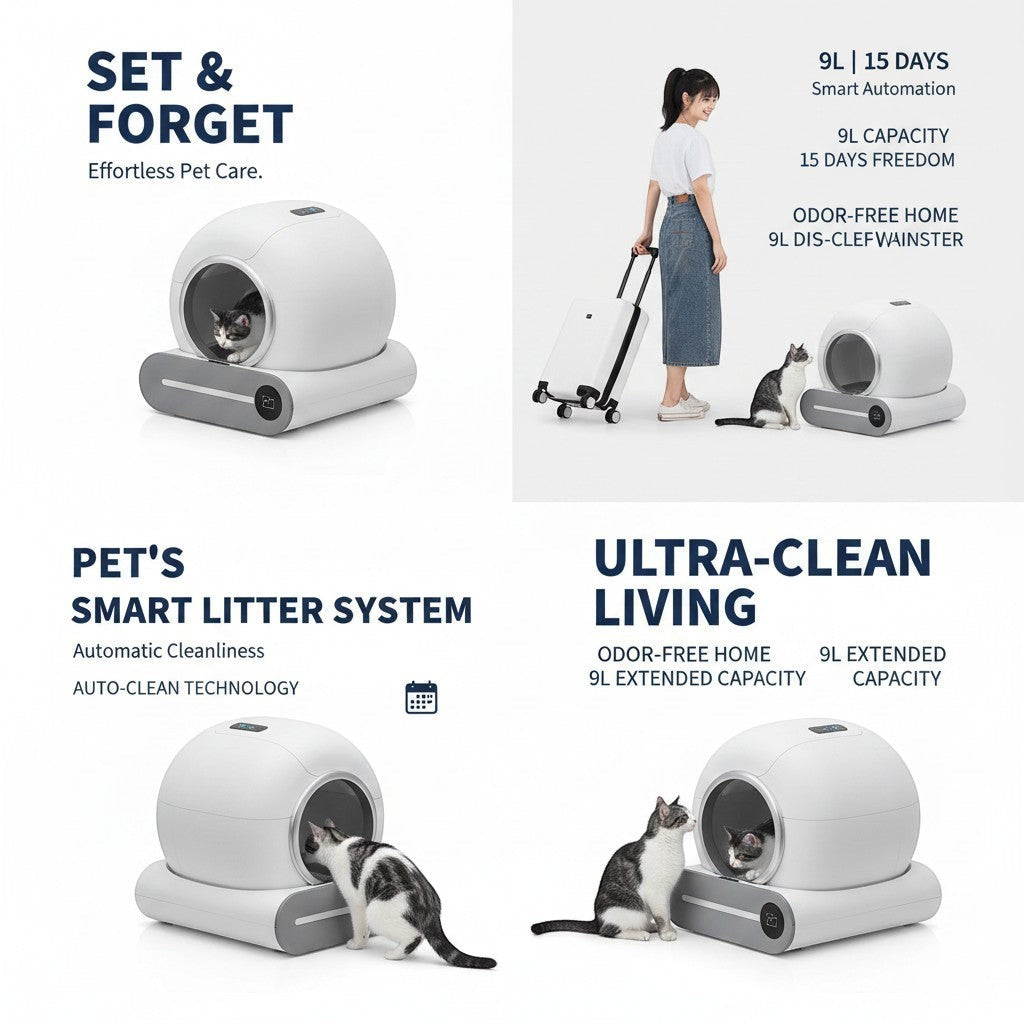NexiPets Self-Cleaning Smart Litter Box, automated, app-controlled, odor-free, 9L capacity